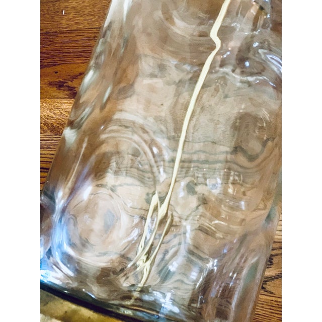 Vintage Large French Cylindrical Bubble Glass With Brass Accents Table Lamp For Sale - Image 11 of 12