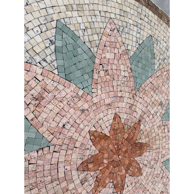 1980’s Vintage Floral Medallion Design Mosaic Top Coffee Table With Green Painted Iron Base For Sale - Image 12 of 12