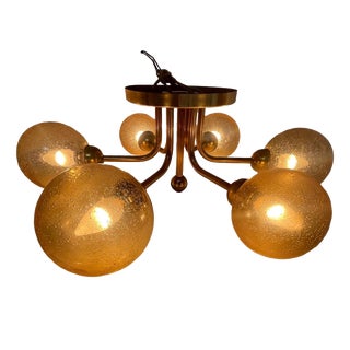 Mid Century Modern / Atomic Age Sputnik Pendant Lamp with 6 Patterned Glass Shades from VEB Germany For Sale