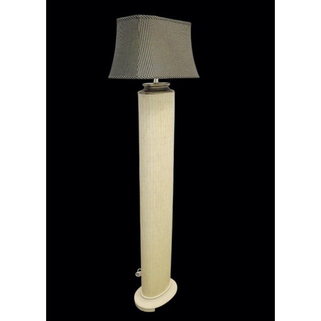 Fine Art Lamps Vintage Tesselated Tile Mid Century Modern Brass Cap Floor Lamp in the Manner of Karl Springer by Fine Arts Lamps For Sale - Image 4 of 12