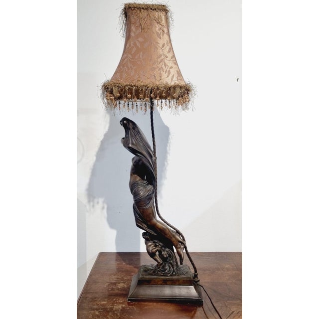 Large French Art Nouveau Bronze Lamp by M. Moreau, 1890s For Sale - Image 9 of 18