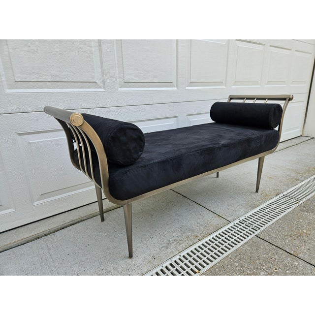 Design Institute America Brushed Nickel Rolled Arm Bench For Sale - Image 9 of 12