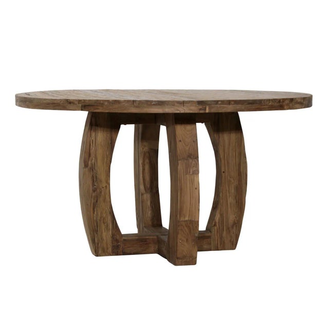 Outdoor Round Teak Mod Dining Table For Sale In Los Angeles - Image 6 of 8
