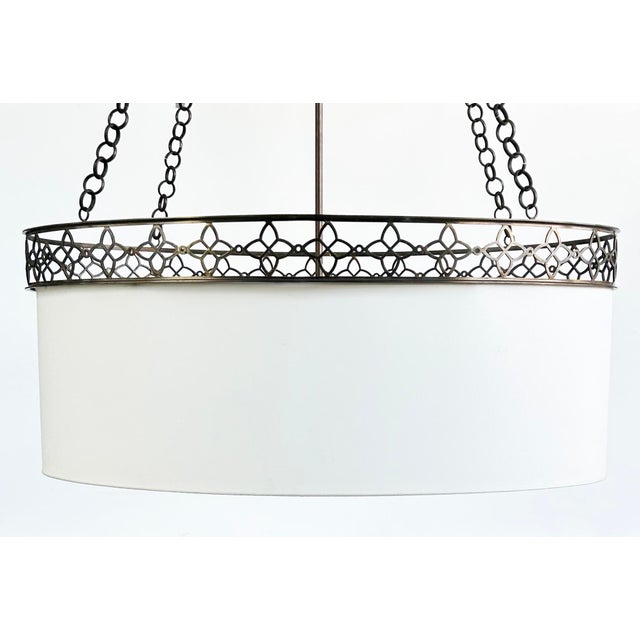 Metal Oval Thomas Pheasant Baker Chandelier, Bronze Chain, Canopy, Italy, 52" to 70"h For Sale - Image 7 of 18