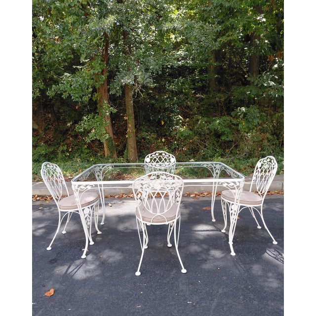 White Vintage Hollywood Regency Metal and Glass Garden Dining Set, 5 Pieces For Sale - Image 8 of 8