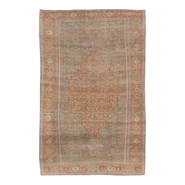 Antique Persian Bidjar Rug in Herati Design With Medallion in Soft Muted Colors For Sale