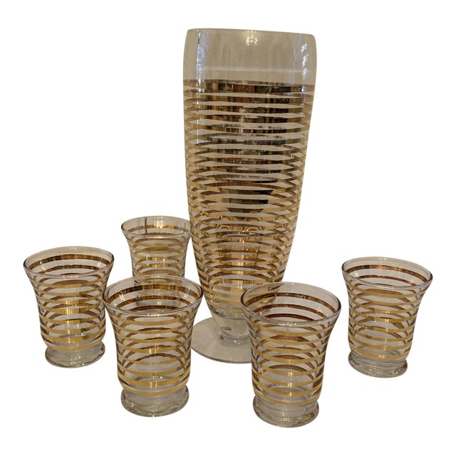 1960s Gold Banded Cocktail Set For Sale