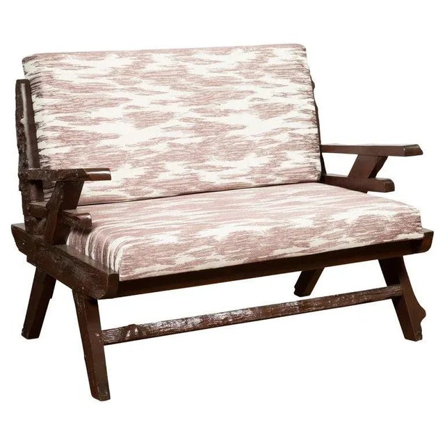 Antique Rustic Natural Edge Settee with Custom Upholstery For Sale - Image 13 of 13