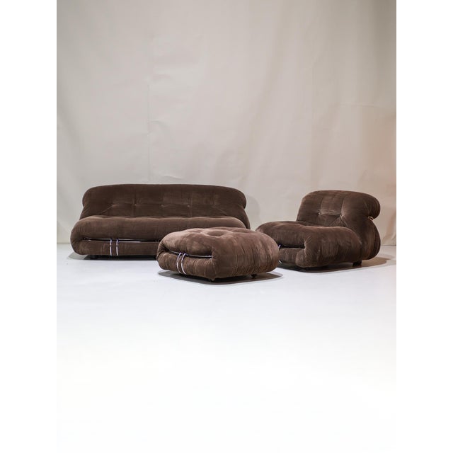 Beautiful vintage soriana armchair with matching ottoman, designed by afra & tobia scarpa for cassina, italy, 1970s. This...