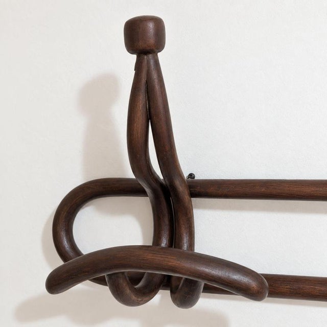 Italian Art Nouveau Walnut Wall Coat Rack For Sale - Image 4 of 9