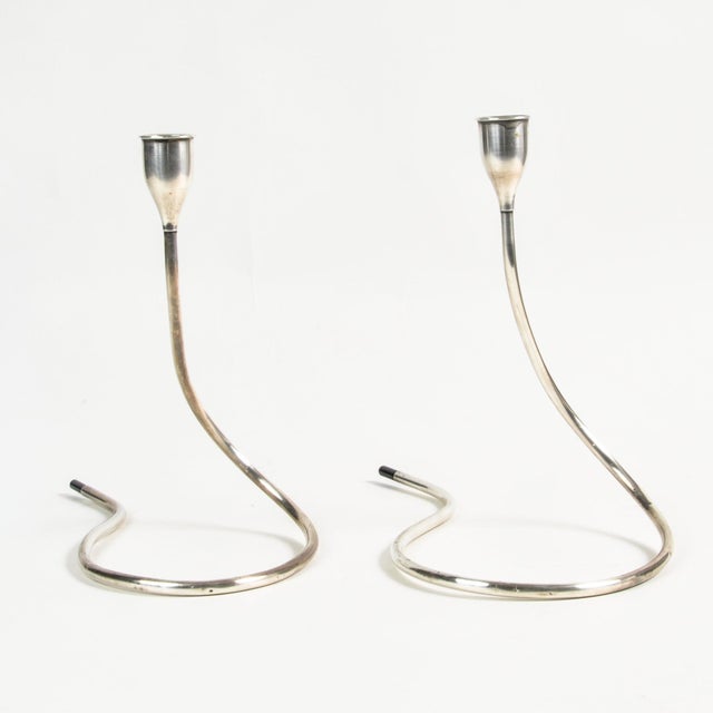 Metal Sterling Silver Serpent Candlestick Holder Pair Towle Silversmiths by Marion Anderson Noyes For Sale - Image 7 of 15