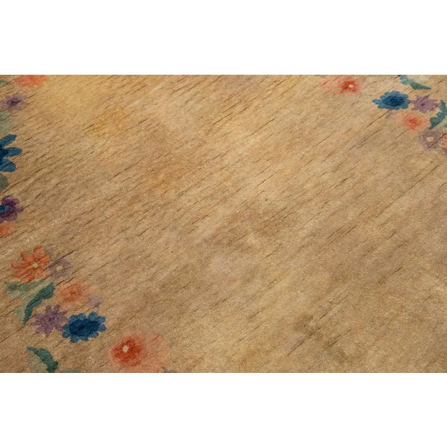 Tan 5 X 8 Antique Deco Oval Chinese Rug in Tan With Floral Design For Sale - Image 8 of 9