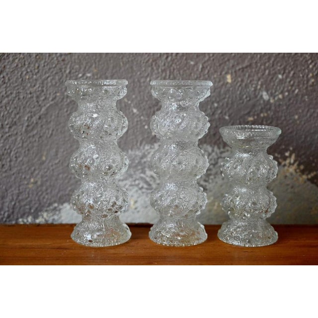 Vintage Candlesticks in White Tormented Glass, 1960, Set of 3 For Sale - Image 6 of 6