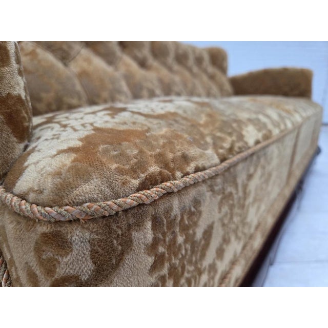 Danish 3-Seater Sofa in Velour and Carved Oak, 1950s For Sale - Image 6 of 18