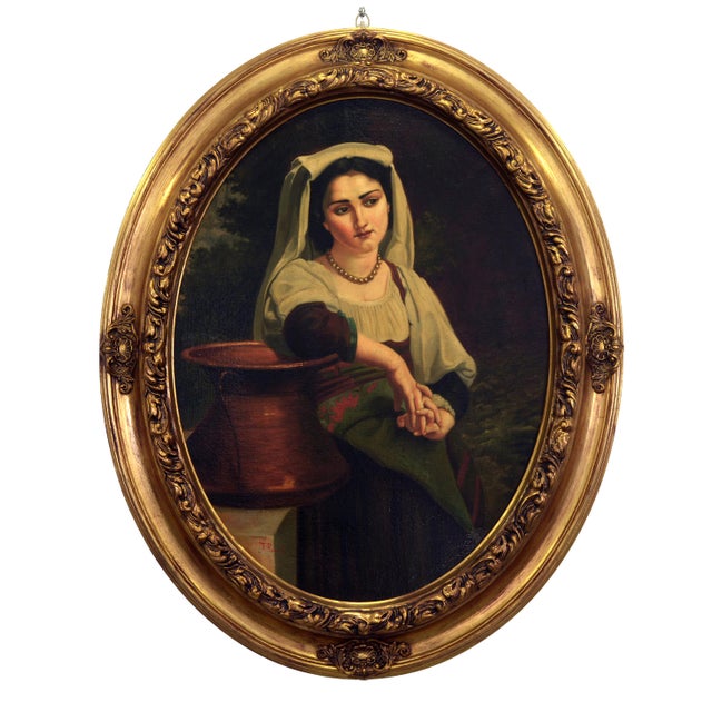 Tommaso Rivoli, Italian Woman at the Fountain, 1990s, Oil Painting on Canvas, Framed For Sale - Image 10 of 10