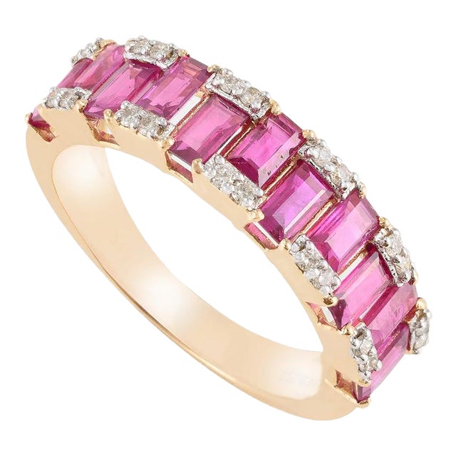 Real Ruby and Diamond Engagement Band Ring in 14k Solid Yellow Gold Size 7 For Sale