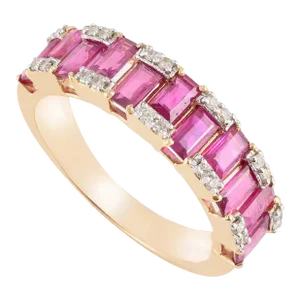 Real Ruby and Diamond Engagement Band Ring in 14k Solid Yellow Gold Size 7