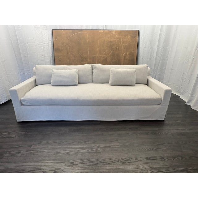 Traditional Rh Belgian Track Arm Sofa 9' Luxe Depth | Dove Perennials® Performance Textured Linen Weave | Down-Feather Fill For Sale - Image 3 of 18