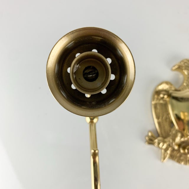 Brass Pair Vintage American Eagle Shield Brass Taper Candle Holder Sconce Americana For Sale - Image 8 of 11