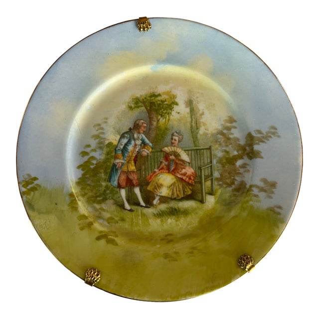 Antique Hand Painted Limoges W G Co Victorian Couple Portrait Plate For Sale