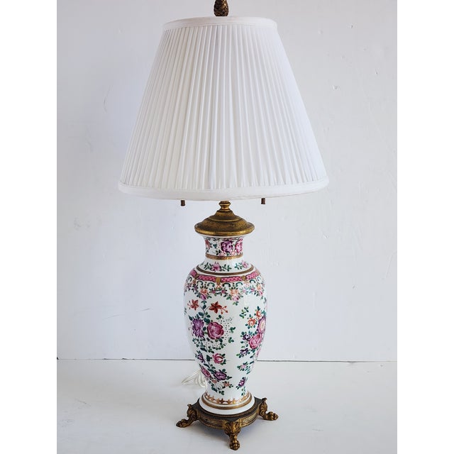 French Antique Chinese Famille Rose Table Lamp For Sale - Image 3 of 12