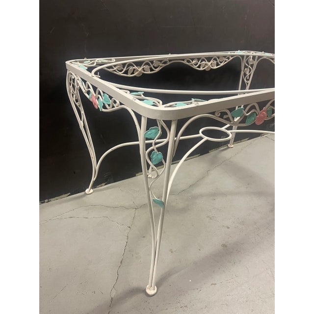 1980s Pink Rose White Iron Garden Table & 4 Chairs For Sale - Image 10 of 12