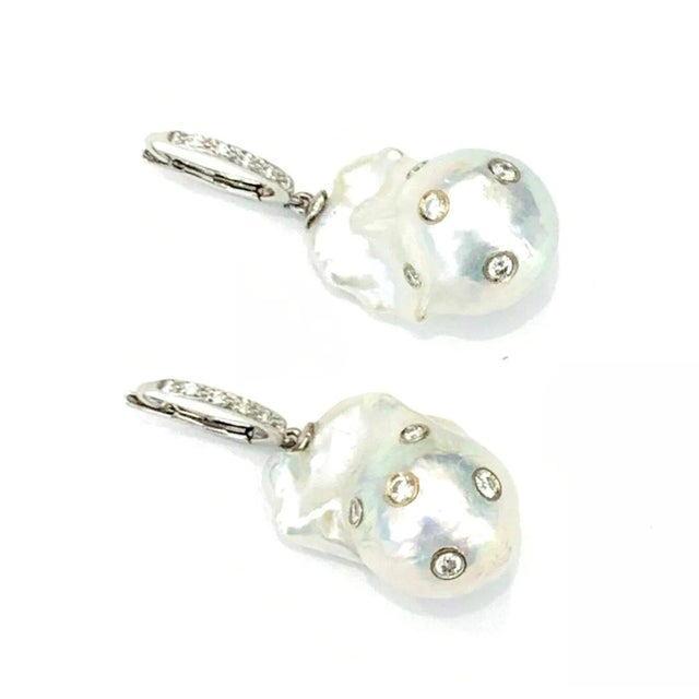 Fine Quality Freshwater Pearl Diamond Earrings 14k Gold 13 mm Certified $4,950 915985 This is a Unique Custom Made...