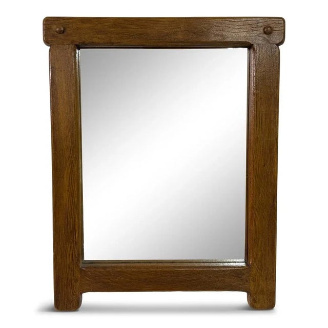 Wood Belgian Brutalist Oak Mirror, 1960s For Sale - Image 7 of 8