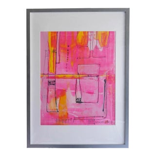 Popcorn. XXIII Abstract Pink Silver Framed Painting For Sale