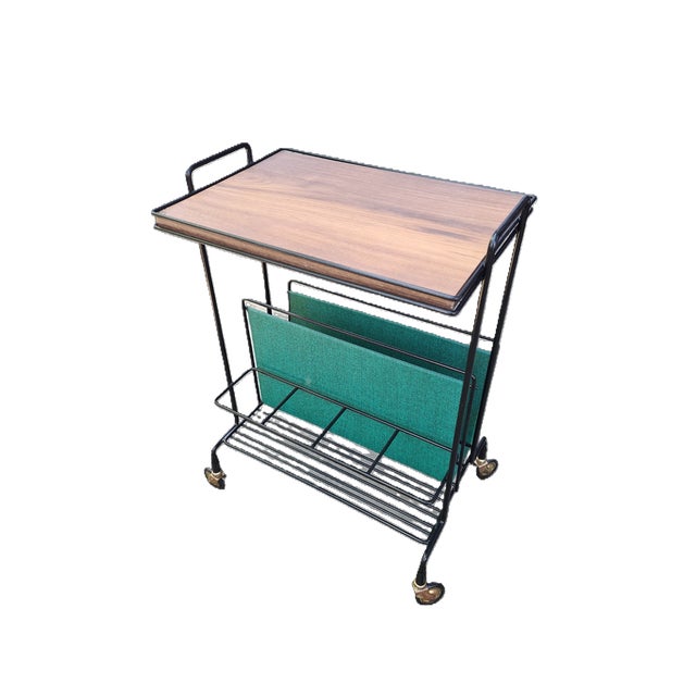 Side Table with Magazine Rack on Casters in Metal and Veneer, 1960s For Sale - Image 11 of 11