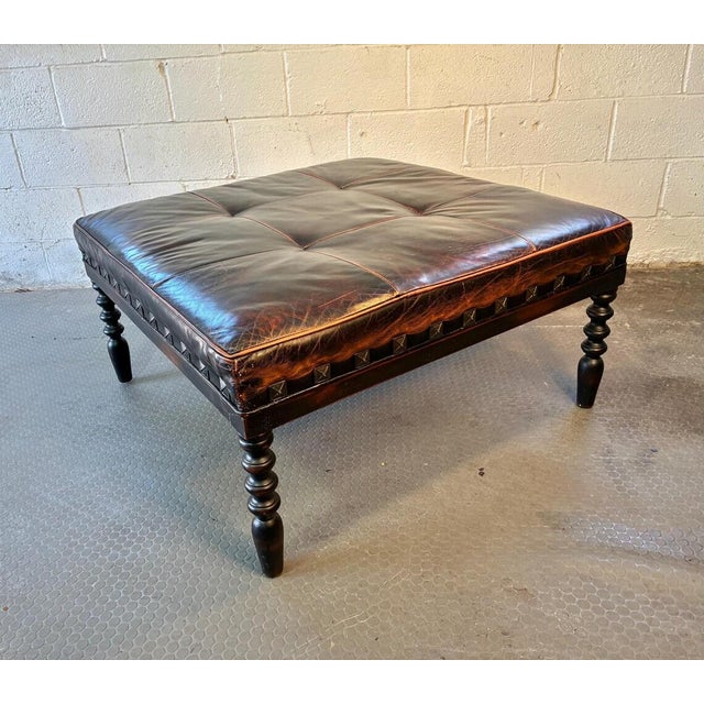 Vintage Large Leather Shabby Chic Ottoman Table For Sale - Image 4 of 10