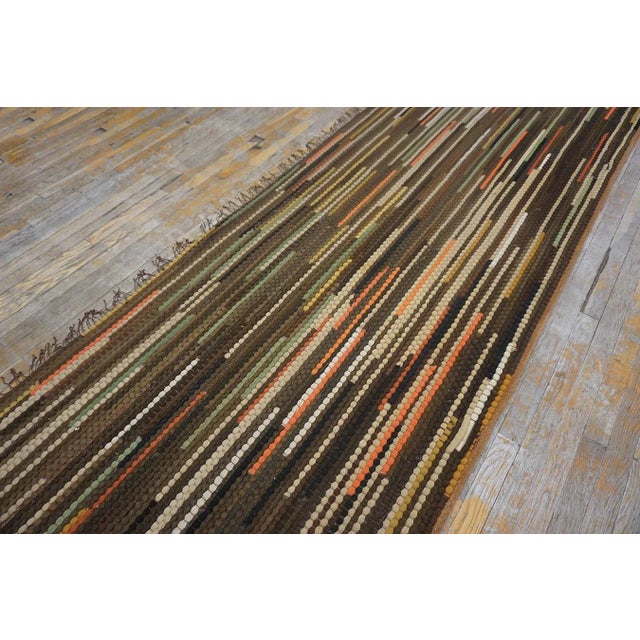 1930s Multi Brown Stripe Folk Art Antique American Braided Rug 3'6'' X 13'9'' Wool Carpet Runner For Sale - Image 12 of 15