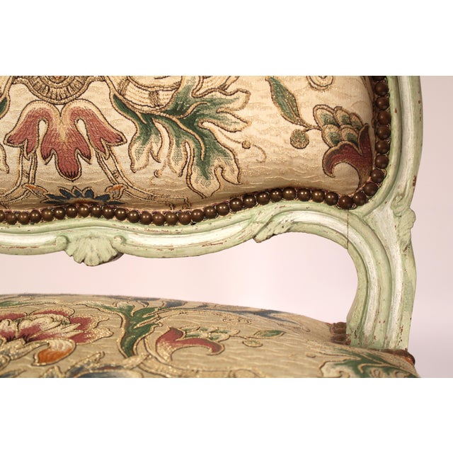 Pair of Antique Painted Louis XV Style Armchairs For Sale - Image 10 of 14