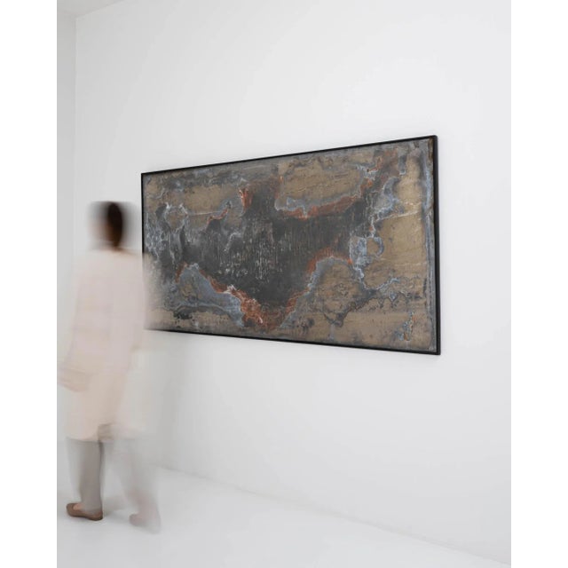 Industrial Abstract Metal Artwork in Wooden Frame For Sale - Image 3 of 13