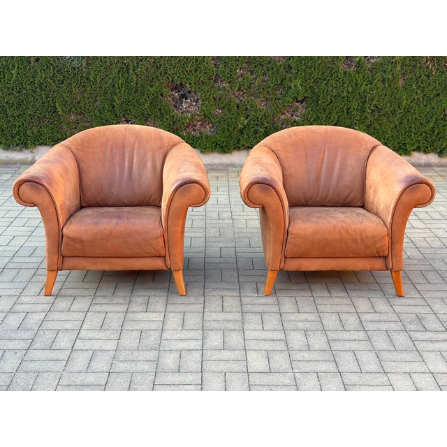 Leather Chairs and Ottoman from Andrea Natuzzi, 1995, Set of 3 For Sale - Image 10 of 15
