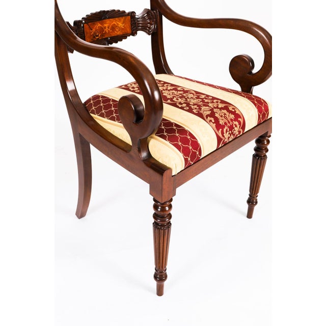 Vintage Regency Revival Burr Walnut Marquetry Dining Chairs, 2000s, Set 12 For Sale - Image 4 of 18