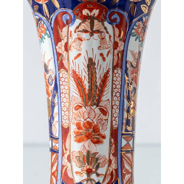 Vintage Delft Imari Ceramic Table Lamps, New Japanese Block Print Lampshades, Set of 2 For Sale - Image 4 of 18