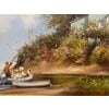 Three Children and Dog in a Rowing Boat at a Farmhouse Flower Garden in England by British Artist, Les Parson entitled...