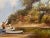 Three Children and Dog in a Rowing Boat at a Farmhouse Flower Garden in England by British Artist, Les Parson entitled...