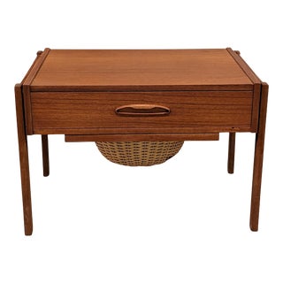 Vintage Danish Midcentury Teak Sewing Table with Yarn Basket For Sale