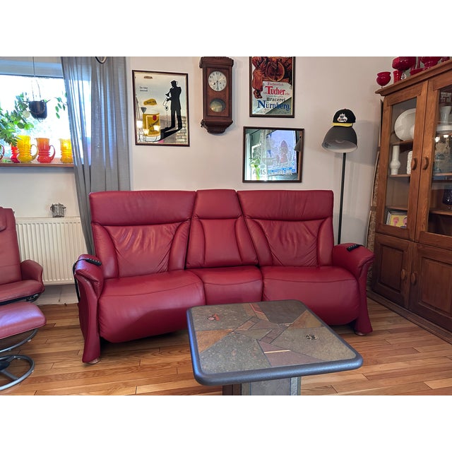 Trapez Reclining 3-Seater Sofa in Bordeaux Red Leather from Himolla For Sale - Image 9 of 10