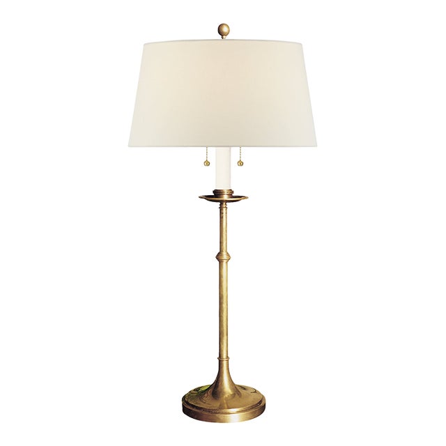 Chapman & Myers by Visual Comfort Signature Dorchester Club Table Lamp in Antique-Burnished Brass with Linen Shade For Sale