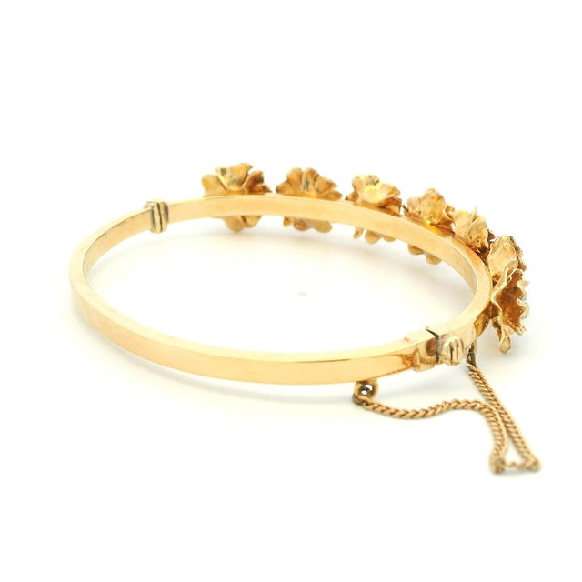 Victorian Antique English Victorian Diamond Wild Rose Floral Bangle Bracelet in 15k Gold For Sale - Image 3 of 10
