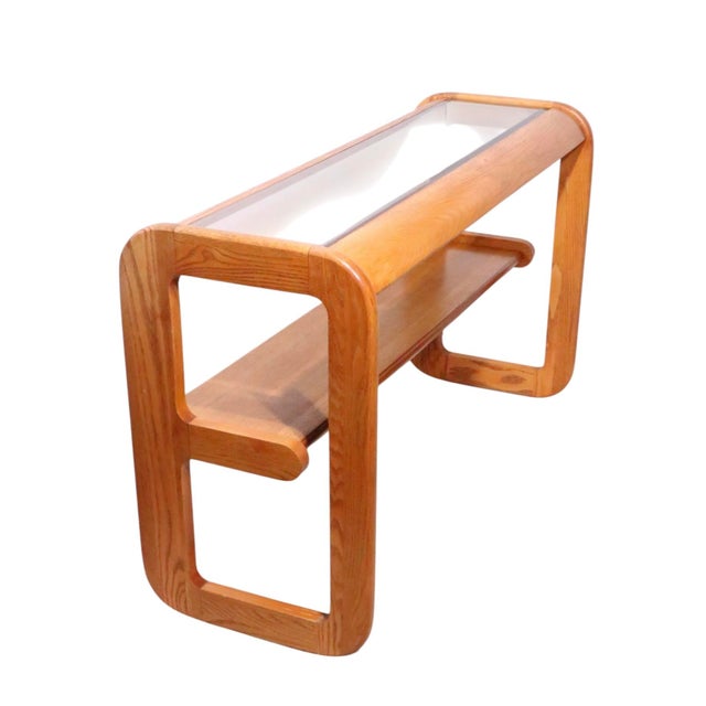 Mid-Century Modern Mid 20th Century Mod Lou Hodges Oak and Glass Console Table For Sale - Image 3 of 18