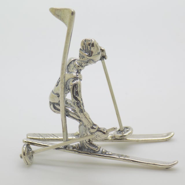 Vintage Italian Handmade Genuine Silver Slalom Skier Figurine, 1970s For Sale - Image 4 of 14