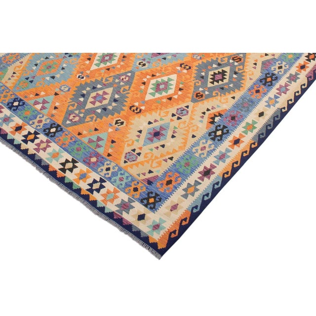 Art Deco 1990s Tribal Kilim Rust Blue Wool Rug - 8'5" X 10'1" For Sale - Image 3 of 7