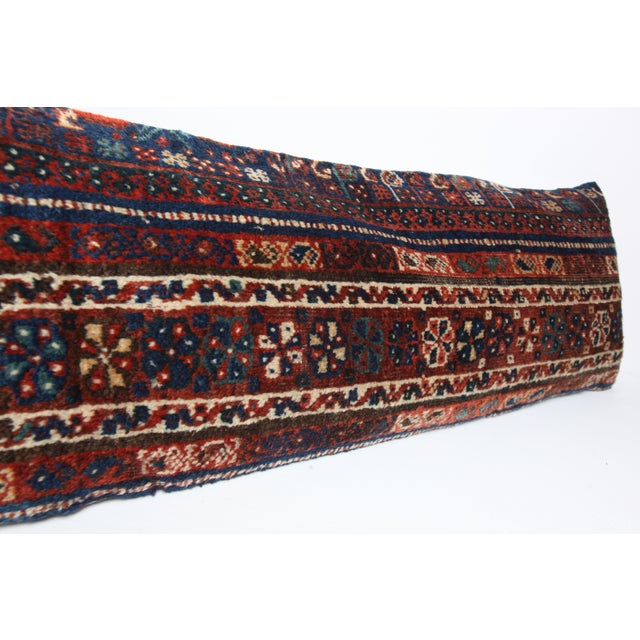 Navy Blue Antique Handwoven Shiraz Rug Pillow Cushion -16'' X 47'' For Sale - Image 8 of 9