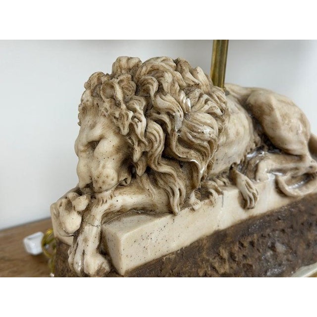 Pair of Neoclassical Recumbent Lion Table Lamps - After Canova For Sale - Image 13 of 15