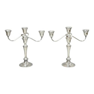 Vintage Gorham Yc3021 Silver Plated 3 Arm Convertible Candelabra - A Pair For Sale