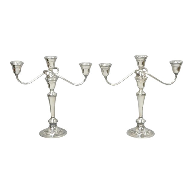Vintage Gorham Yc3021 Silver Plated 3 Arm Convertible Candelabra - A Pair For Sale